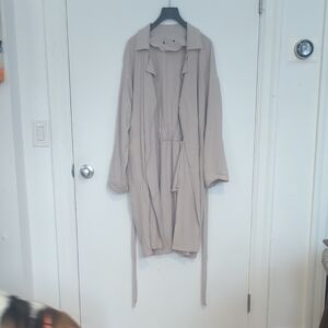 Beige Long Open Front Cardigan